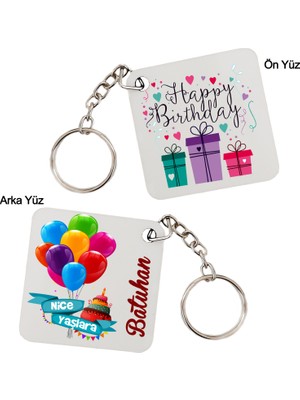 Biresimden Doğum Günü Hediyesi Kişiye Özel Happy Birthday İsim Baskılı Anahtarlık