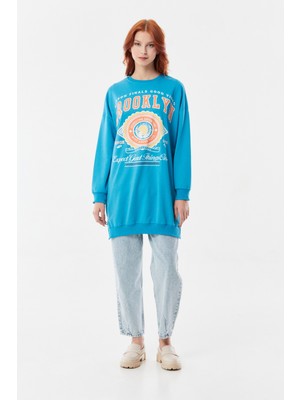 FullaModa Brooklyn Baskılı Bisiklet Yaka Uzun Sweatshirt