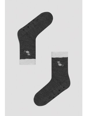 Penti Gri Kedi Desenli Soket Çorap