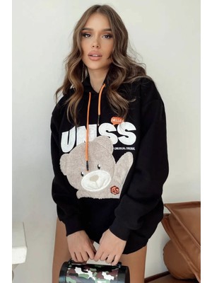 Mococo Kadın Siyah Kapşonlu Peluş Sweatshirt 2604