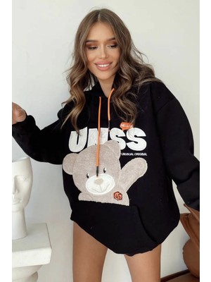 Mococo Kadın Siyah Kapşonlu Peluş Sweatshirt 2604