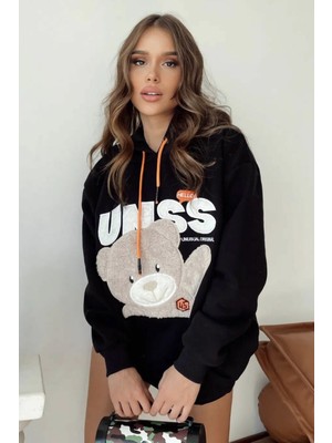 Mococo Kadın Siyah Kapşonlu Peluş Sweatshirt 2604