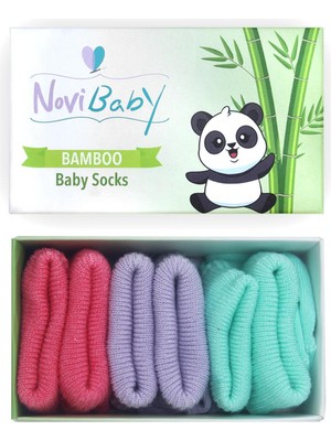 Novibaby 3'lü Bambu Yenidoğan Bebek Çorabı I Purple Candy I 0-6 Ay