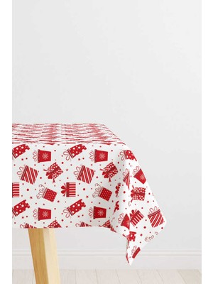 Cango Home Yılbaşı Hediye Paketi Kırmızı Beyaz Dijital Baskılı Masa Örtüsü