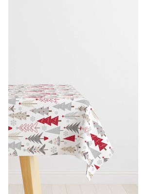 Cango Home Yılbaşı Kırmızı Beyaz Çam Ağacı Dijital Baskılı Masa Örtüsü