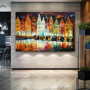 SML Tablo Amsterdam Panorama Manzara Şehir Soyut Dekoratif Art Kanvas Tablo