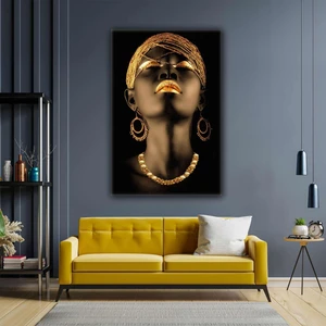 SML Tablo Afrikalı Siyahi Kadın Model Bronz Takı Kanvas Tablo
