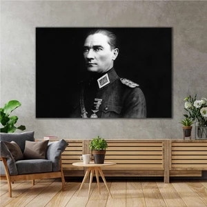 SML Tablo Mustafa Kemal Atatürk Askeri Üniforma Arka Plan Siyah Kanvas Tablo