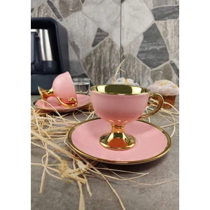 Porselen 2 Kişilik Yaldızlı Kahve Fincan Takımı Pembe - Ist-98