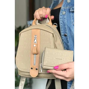 Just Polo Çok Bölmeli Astarlı Ayarlanabilir Askılı Kadın Sırt Çantası 4058-GD Kum Rengi Kombin