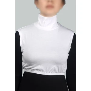 Sıfır Kol Balıkçı Yaka Tam Boğazlı Likralı Penye Kadın Yarım Body - Beyaz