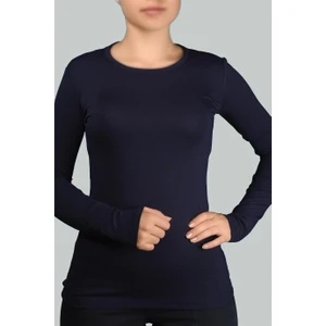 Uzun Kol Bisiklet Yaka Likralı Penye Kadın Body - Açık Lacivert