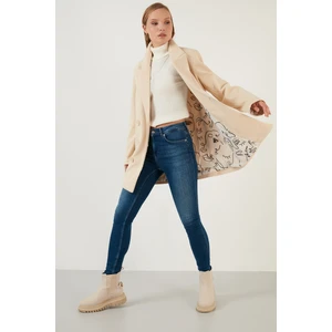 Oversize Çift Düğmeli Cepli Uzun Kaban Bayan Kaban 6230058