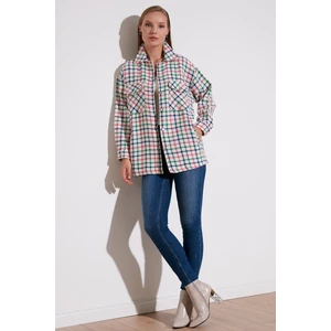 Kareli Regular Fit Düğmeli Gömlek Ceket Bayan Gömlek Ceket 42190497