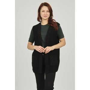 Kadın Cep Detaylı Simli Uzun Yelek 0932127 Siyah