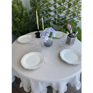 Decamor Home Taş Rengi Fırfırlı Vintage Yuvarlak  Dertsiz  Masa Örtüsü