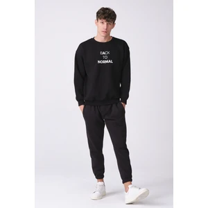 The Rule Erkek Siyah Oversize Fit Bisiklet Yaka Baskılı Içi Yumuşak Tüylü Sweatshirt RF0202