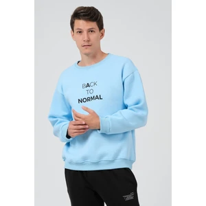 The Rule Erkek Açık Mavi Oversize Fit Bisiklet Yaka Baskılı Içi Yumuşak Tüylü Sweatshirt RF0202