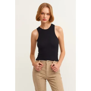la & vetta Kadın Siyah Fitilli T-Shirt Halter Yaka Örme Atlet