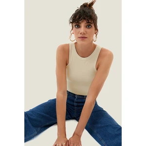 la & vetta Kadın Kırık Beyaz Fitilli T-Shirt Halter Yaka Örme Atlet