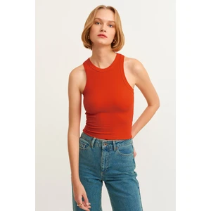 la & vetta Kadın Nar Çiçeği Fitilli T-Shirt Halter Yaka Örme Atlet
