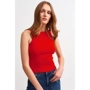 la & vetta Kadın Kırmızı Fitilli T-Shirt Halter Yaka Örme Atlet