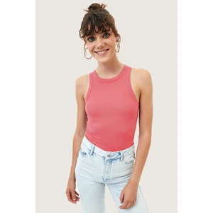 la & vetta Kadın Şeker Pembe Fitilli T-Shirt Halter Yaka Örme Atlet