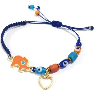 Funny Takı Elyapımı Cam Nazar Boncuklu Kalp Sallantılı Turuncu Mineli Fil Bileklik