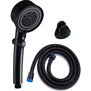 Turbo Pervaneli Start Stoplu 5 Fonksiyonlu Duş Başlığı 150 cm Siyah Duş Hortumu ve Mafsal Set