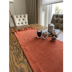Decamor Home Kadife Dokulu Kiremit - Tarçın  Fırfırlı Vintage Runner