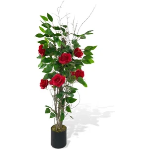 Yapay Ağaç Kırmızı Gül Ağacı 90CM Doğal Salex Dallı