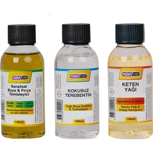 Ay Magnet Yağlı Boya Seti Yardımcı Malzemeler 3 x 100 ml Terebentin Resim Keten Yağı ve Fırça Temizleme Sıvısı