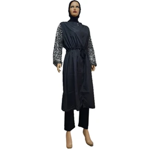 Kadın Giyim  Hasema Siyah-Beyaz Leopar Tam Kapalı Tesettür Mayo Bone Dahil Büyük Beden Seçenekli