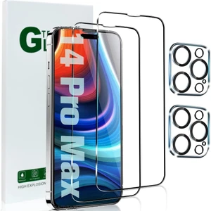 M.TK Moveteck Apple Iphone 14 Pro Max Uyumlu 2in1 Set Sermik Ekran Koruyucu ve Lens Camı Tam Kaplar 9h Temperli Nano Cam Glass