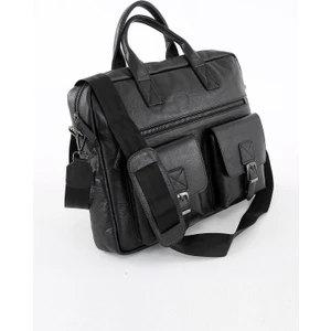 DUB3011 Hakiki Deri Siyah Unisex Laptop ve Evrak Çantası