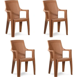 Plastik Sandalye Bahçe Balkon ve Teras Sandalyesi 4 Adet Taba Renk