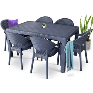 Rattan Masa Takımı 90X150 Camlı Masa 6 Kişilik Bambu Sandalye Seti Bahçe Balkon Teras Takımı