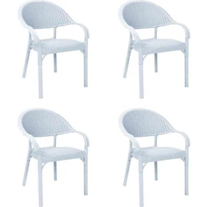 Rattan Sandalye Bambu Kollu Koltuk Bahçe Balkon ve Teras Sandalyesi Beyaz 4 Adet