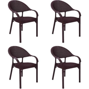 Rattan Sandalye Bambu Kollu Koltuk Bahçe Balkon ve Teras Sandalyesi 4 Adet