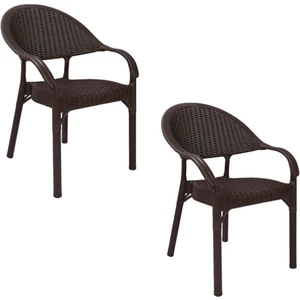 Rattan Sandalye Bambu Kollu Koltuk Bahçe Balkon ve Teras Sandalyesi Kahverengi 2 Adet
