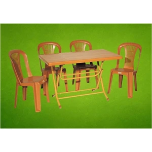 Masa Takımı Katlanır Metal Ayaklı 70x120 Masa 4 Adet Plastik Sandalye Seti Bahçe Balkon Teras Takımı Taba Renk