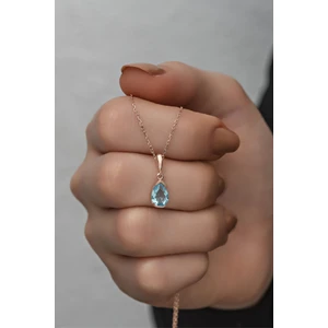 925 Ayar Gümüş Damla Aquamarin Taşlı Tektaş Kolye