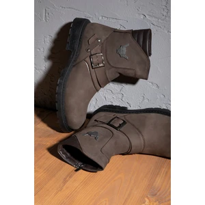 Rock  Deri Erkek Bağcıksız Kürklü Postal Bot, Harley Bot