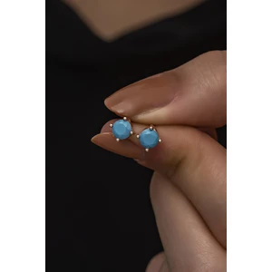 925 Ayar Gümüş Rose 5 mm Turkuaz Taşlı Tektaş Küpe