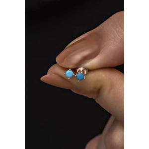 925 Ayar Gümüş Rose 3 mm Turkuaz Taşlı Tektaş Küpe
