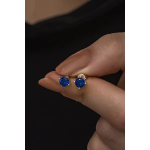 925 Ayar Gümüş Rose 5 mm Lacivert Taşlı Tektaş Küpe