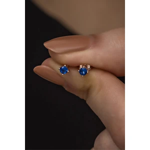 925 Ayar Gümüş Rose 3 mm Lacivert Taşlı Tektaş Küpe