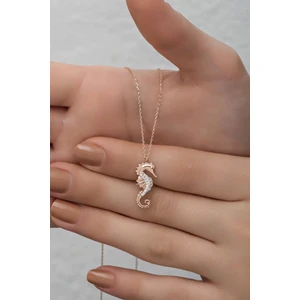 925 Ayar Gümüş Rose Zirkon Taşlı Deniz Atı Kolye