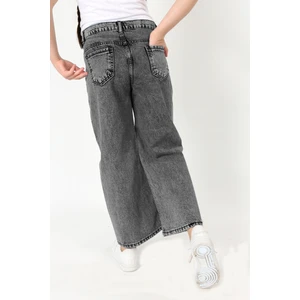 Kız Çocuk Bol Kesim Jean Kumaş Bol Paça Pantolon PNT-0010 Şık ve Rahat