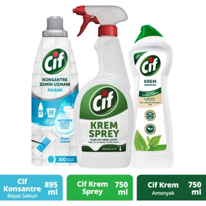 Cİf Krem Yüzey Temizleyici Amonyak 750mlx1 + Cif Zemin Beyaz Sabun 895mlx1 + Cif Krem Sprey 750mlx1